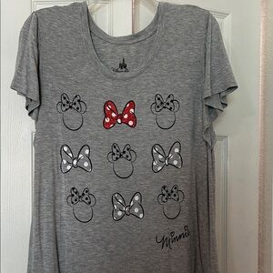 Disney Gray Minnie Mouse Tee with Red Glitter Bow Accent